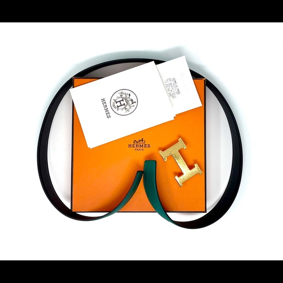 Hermes NEW reversible malachite/black leather belt 85 cm (BUCKLE ALREADY SOLD) - Picture 5 of 6